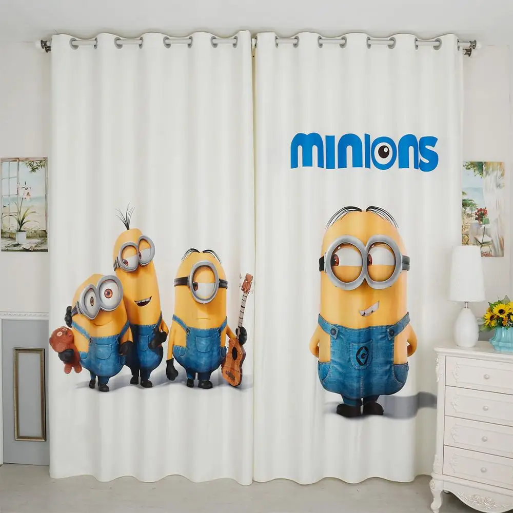 

Modern Home Decor Blackout Curtain Cartoon Yellow Monocular Minion 3d Pattern Thicken Velvet Fabric Children Bedroom Curtain