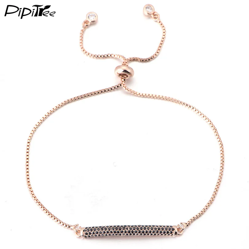 

Pipitree Top Quality Micro Black CZ Bracelet for Women Men Rose Gold Color Slider Chain Bar Bracelets Charm Stick Jewelry Gift