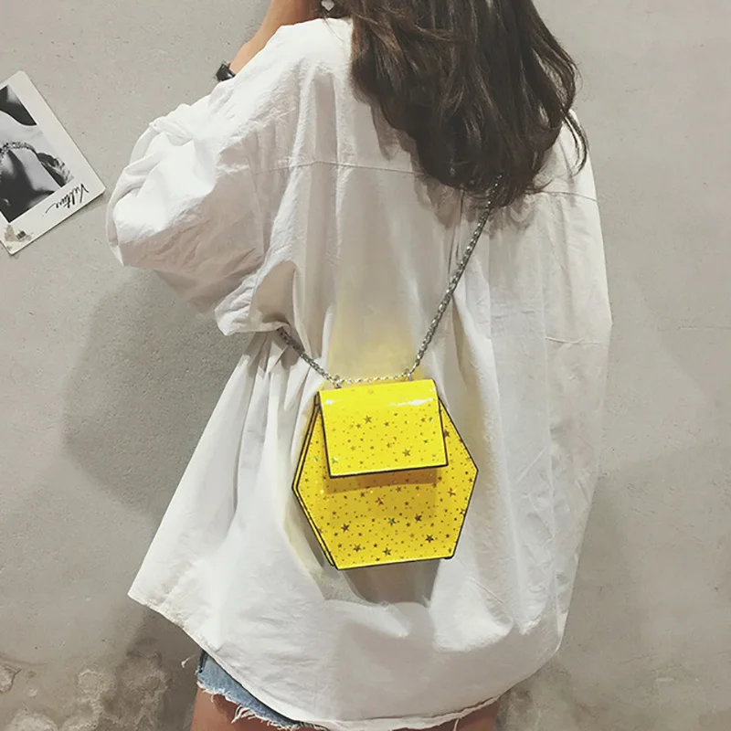 

Luxury Fashion Chain Shoulder Bag Small Sequins Women Messenger Bags Patent Leather Korean Version Geometric Crossbody Bags