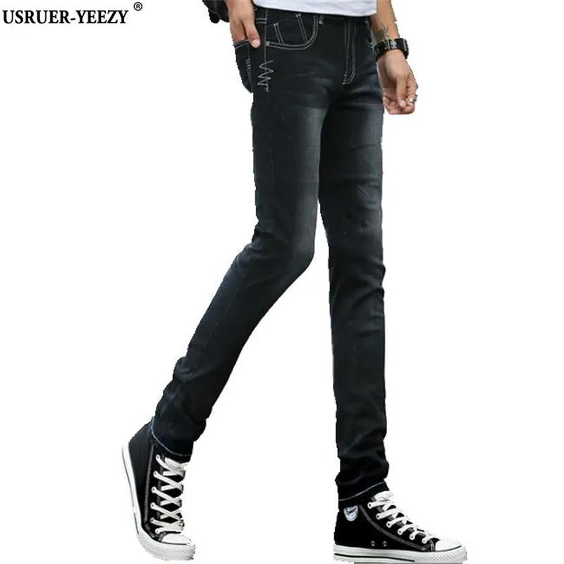 USRUER YEEZY Jeans Mens New Brand Cotton Stretch Skinny Denim Jeans Male Designer Fashion Washed Slim