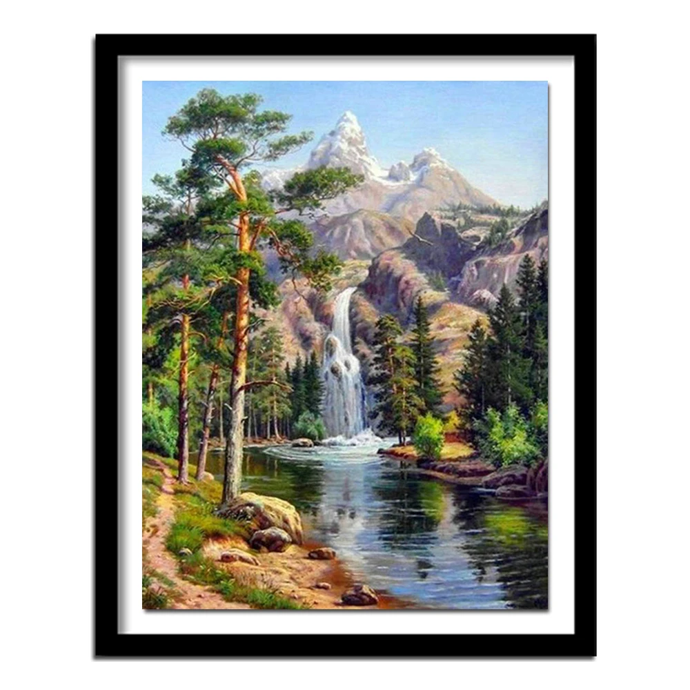 

5D DIY Diamond Painting Landscape Crystal Diamond Painting Cross Stitch Waterfall Forest Needlework Home Decorative BJ1098
