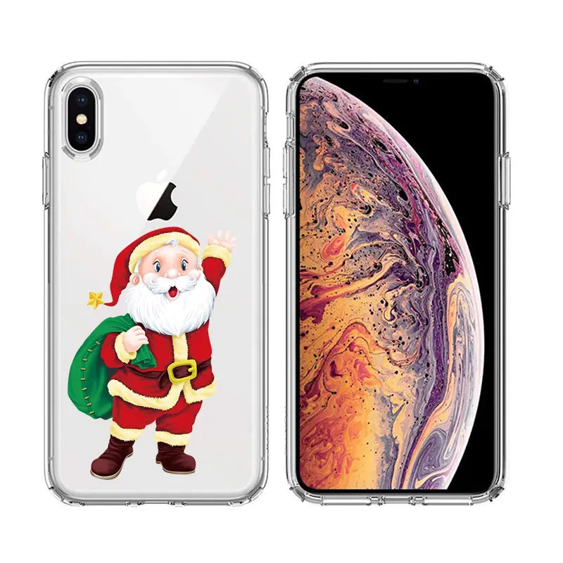 Christmas Santa Reindeer Patterned Clear Soft TPU Case For iPhone 8 Plus XS XR XS Max 6S 5S 7 Plus 7 6 5 SE 8 Chritmas TPU Coque (9)