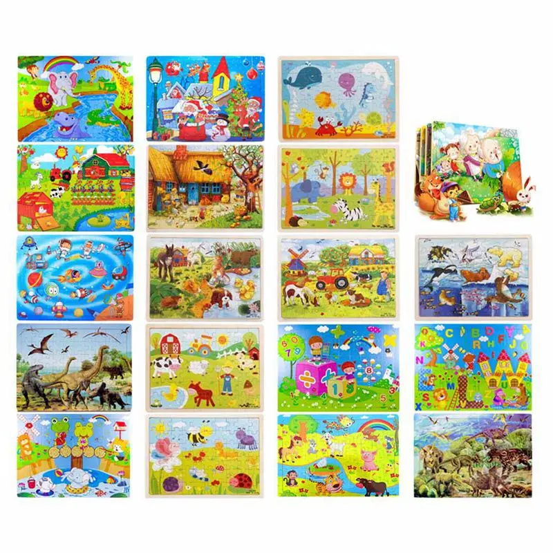 60pcs/set Educational Wooden Toys Wooden Animal Jigsaw Puzzle Funny Toy Puzzle Wood Wooden Puzzles For Children Puzzles Toys