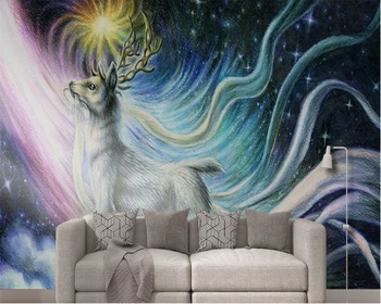 

beibehang wall papers home decor wall muralNordic minimalist abstract hand-drawn elk colorful background wallpaper for kids room
