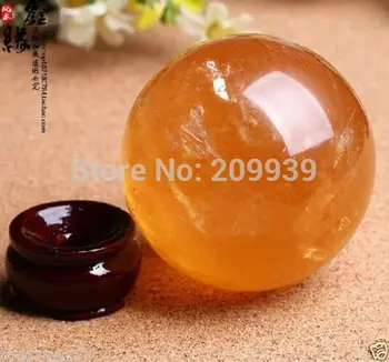 

free shipping huij 001214 NATURAL CITRINE CALCITE QUARTZ CRYSTAL SPHERE BALL HEALING 40MM+Stand