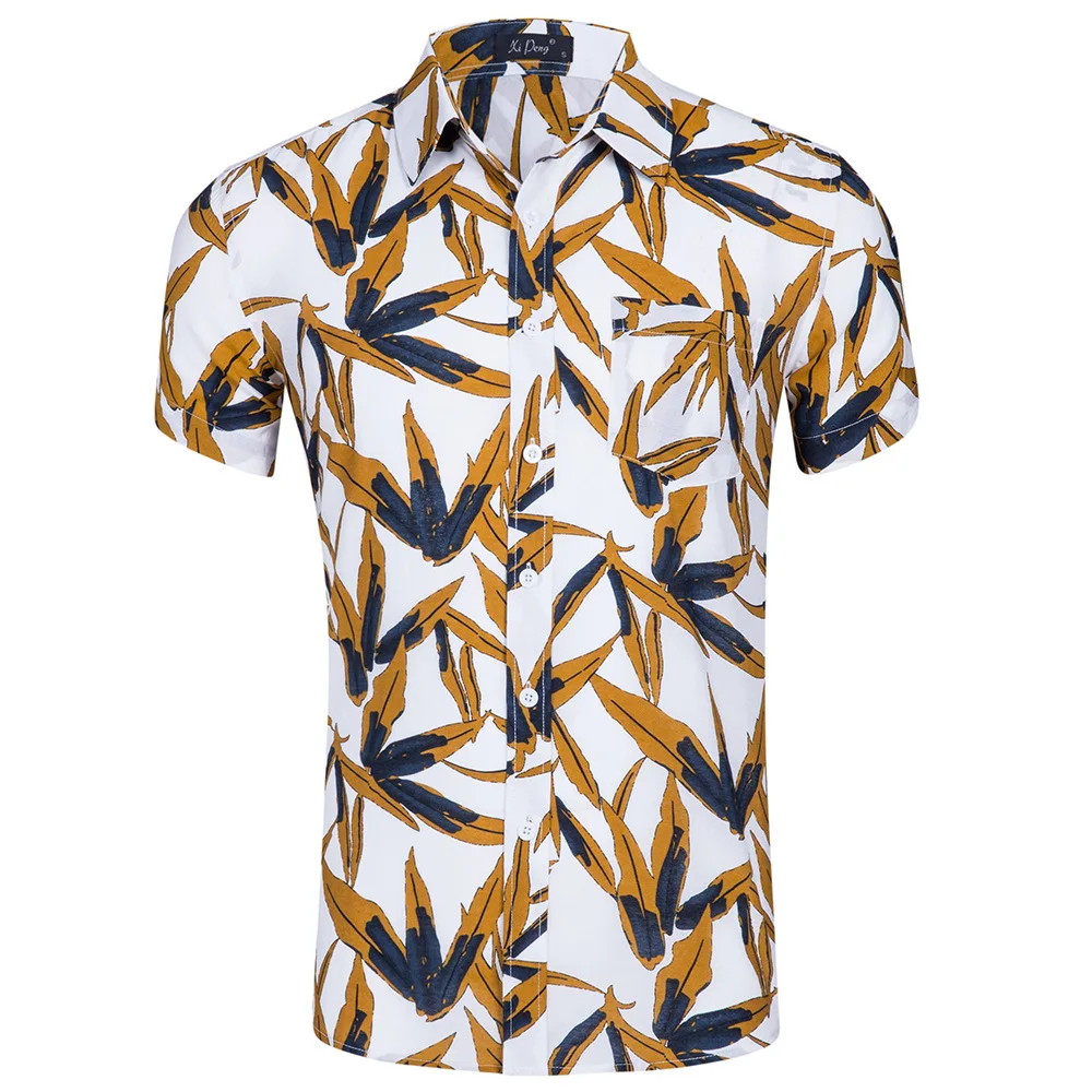 Большой код, мужская пляжная рубашка с коротким рукавом и принтом, шелковая Хлопковая мужская рубашка, мужская рубашка, гавайская рубашка размера плюс - Цвет: GD024-2