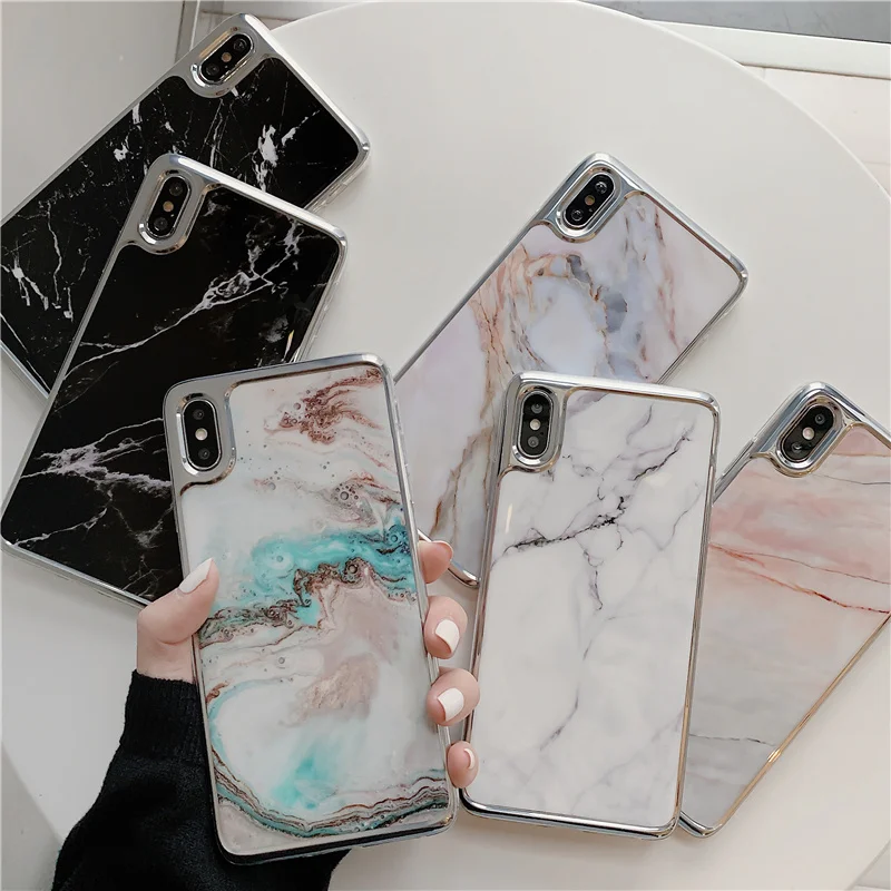 

Shiny Plating marble case for iphone XS Max X XR granite case for iphone 7 8 6 6s Plus soft Silicon case Protective Fundas