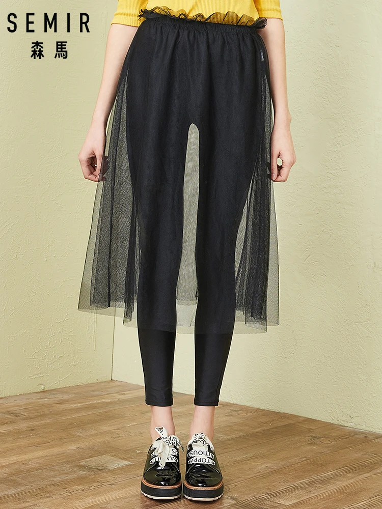 

SEMIR Tulle Skirt Womens Summer Double-Layered Tulle Skirt with Elastic High Waist Women's Fashion Pleated Midi Skirt for Ladies