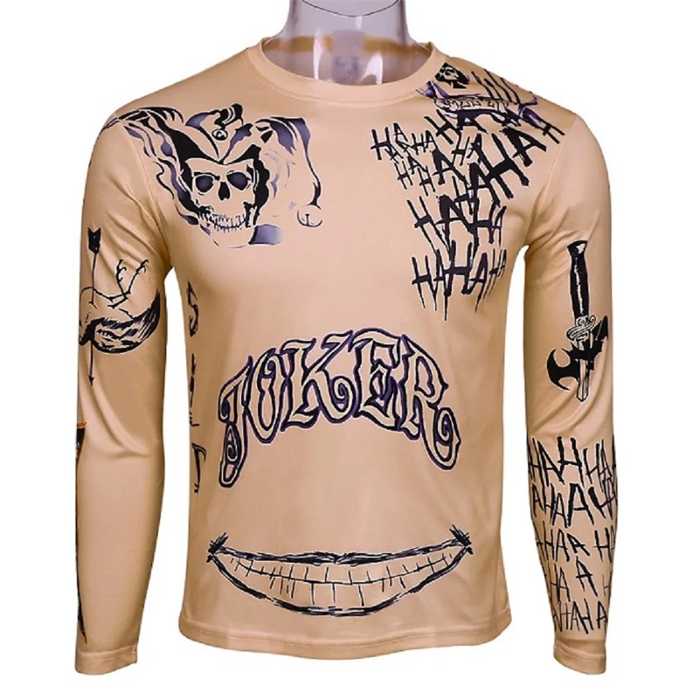 Suicide Squad Men's Compression T-Shirt Harley Quinn Joker Deadshot Raglan 3D Printed Long Sleeve Tops Tee Halloween Party Prop (2)