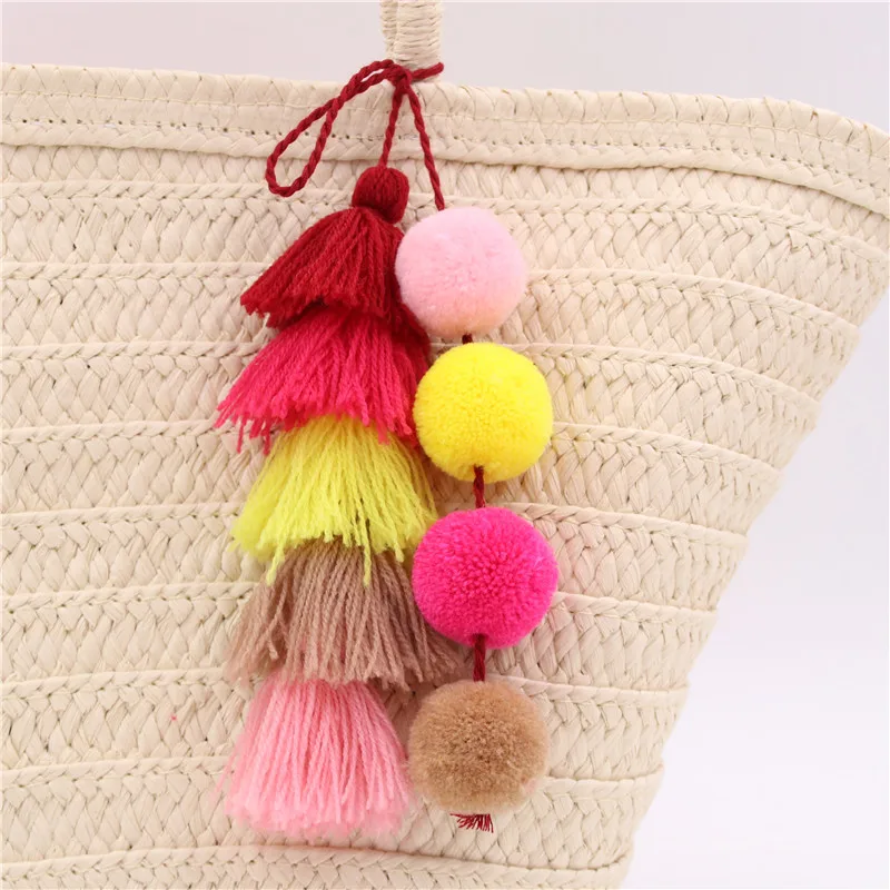 1pc Colorful Boho Pom Pom Key Chain Bag Accessories Tassel Bag Purse