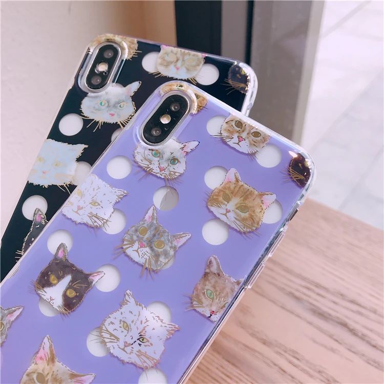 Aoweziic Tide brand creative 3D effect wave point cat for iPhone XS MAX XR mobile phone case 6S 7plus 8 protective cover