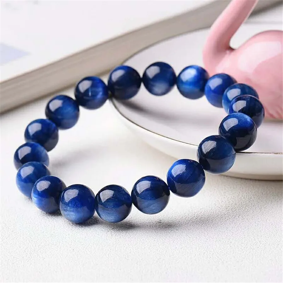 10mm Genuine Natural Blue Kyanite Gemstone Crystal Stretch Round Bead