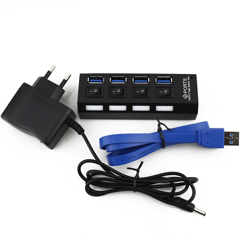 WithEU Power Adaptor CHUYI концентратор Высокоскоростной 4 порта USB 3,0 порт концентратор Кабель Micro USB разветвитель СВЕТОДИОДНЫЙ Переключатель ВКЛ/ВЫКЛ с ЕС/Австралия/США/Великобритания внешний адаптер питания - Цвет: WithEU Power Adaptor