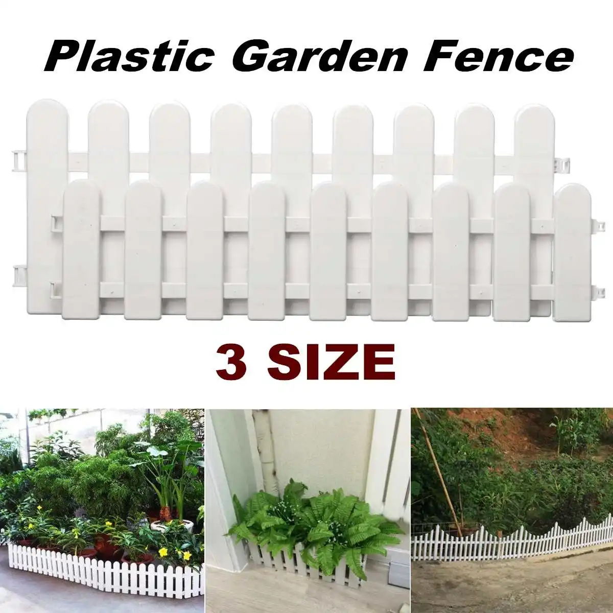 12PCS/Set Garden Lawn Grass Edging Fence Border Panel Plastic Wall Fencing Board Garden Yard Decoration DIY Assemble 3 Sizes