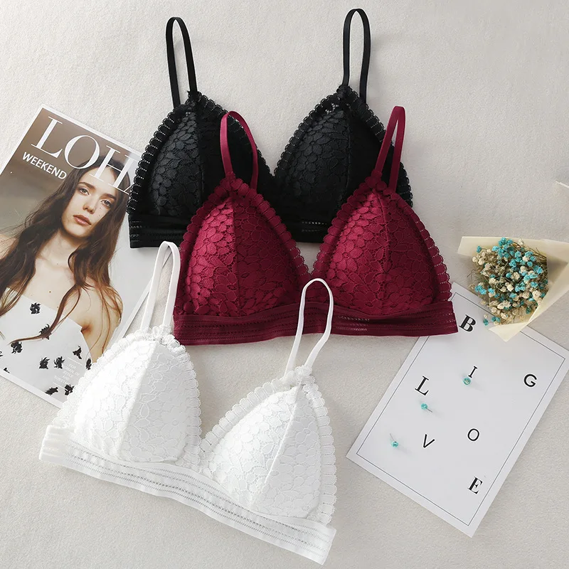 

1 Pcs Women Lady Bra Underwear Lace Solid Color Breathable Thin Deep V Neck H9