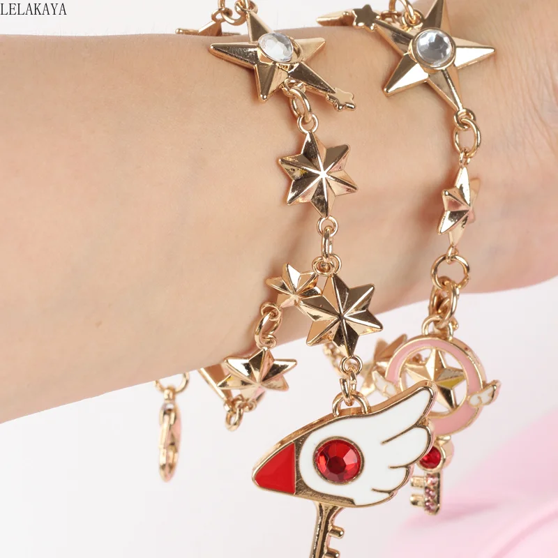 

Card Captor Sakura Anime Action Figure Printed Creative Metal Bag Charm Xmas Pendants Bird's Head Star Wand Stick Keychain Doll