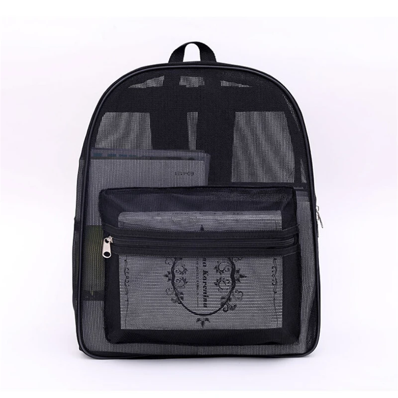 

Unisex See Through Mesh Backpack Travel Padded Shoulder Clear Black Solid Bag See Through Anti Theft Backpack