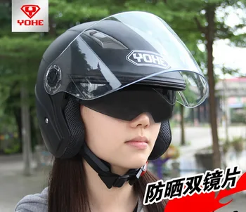 

2017 New YOHE double lenses motorcycle helmet YH837A Summer half face motorbike helmets made of ABS size M L XL XXL 5 color