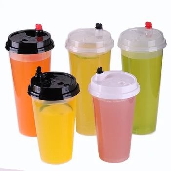 

Disposable Plastic Cups with Lids Juice Coffee Milky Tea For Party Weddings Thicken Cold Drinks Cup Clear 700ml/24oz 100pcs/set