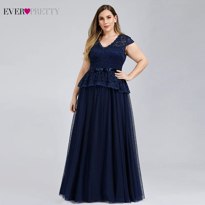 

Robe Bleu Plus Size Navy Blue Evening Dresses Ever Pretty A-Line V-Neck Sashes Elegant Formal Party Dresses Vestidos Compridos