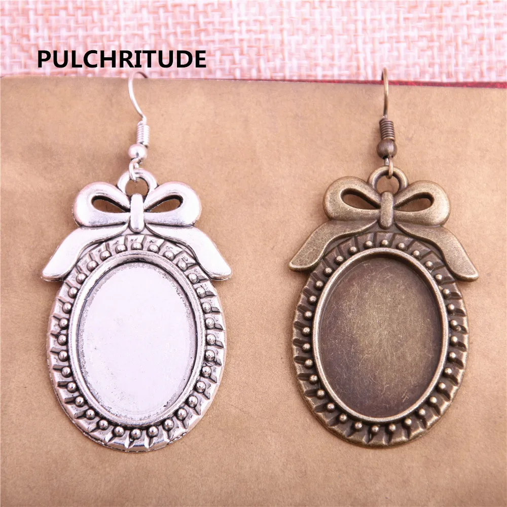 

PULCHRITUDE 8PCS Fit 18*25mm Dia Alloy Two Colors Bowknot Oval Cabochons Setting Earring Base Fit For Dangle Earring DIY T0621
