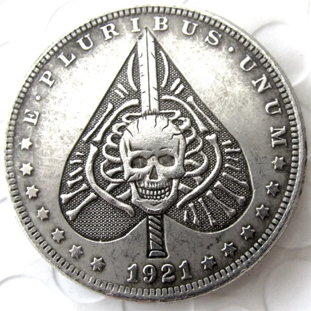 Cheap HB(56)US Hobo 1921 Morgan Dollar In Skull Zombie Skeleton Heart Silver Plated Copy Coins