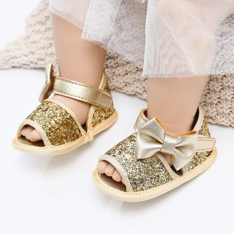 Newborn Baby Shoes Fashion Sequined Bow Hairband + Sandals for Girls
