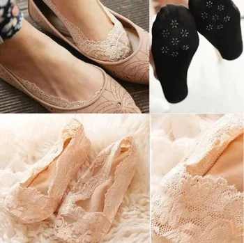 

New Women Cotton Lace Ankle Heal Short Sock Low Cut Female Invisible Skidproof Socks Apricot Black Low Price 1 Pair