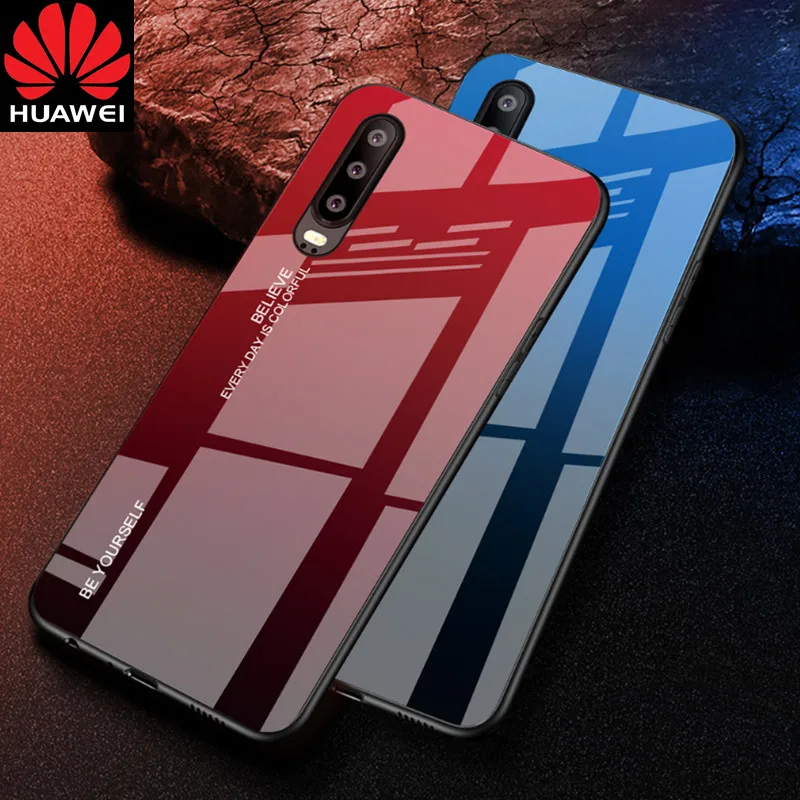 

Gradient Tempered Glass Phone Case For Huawei Mate 20 10 P20 Pro P30 Lite Nova 3i 3E 4 Coque Capa For Honor 8X 9 10 Lite Cover