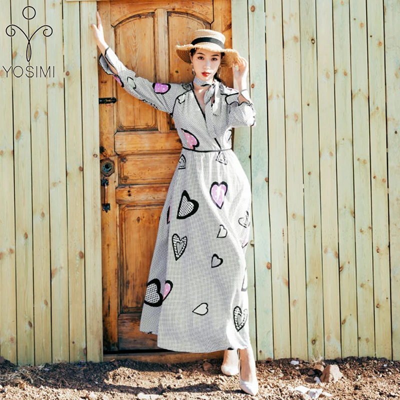 Длинные платья с принтом 2019 летнее женское платье макси Винтажное v образным