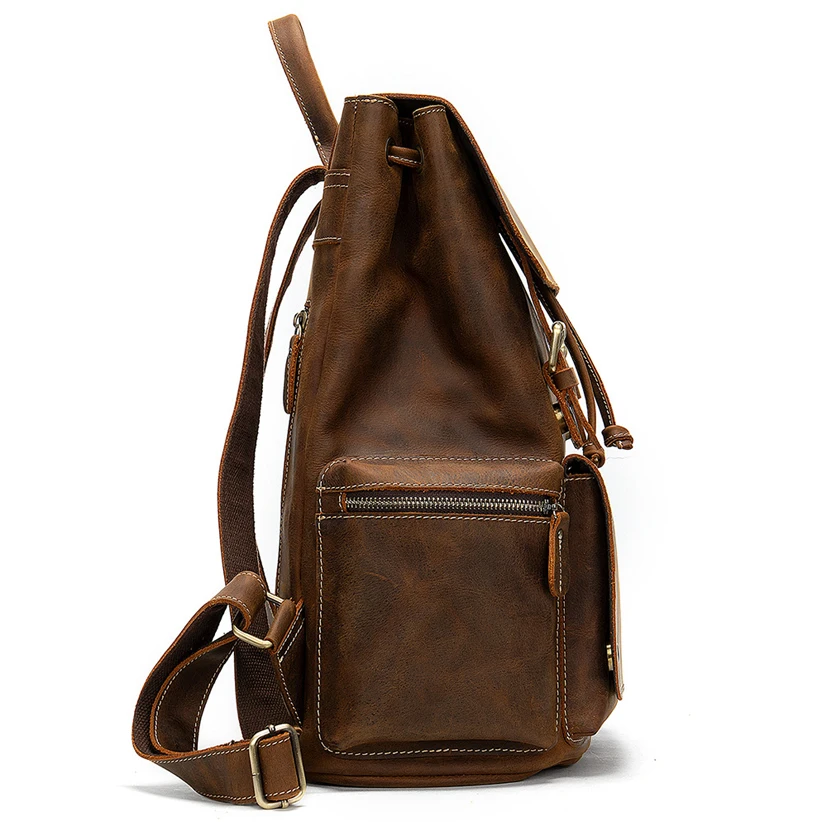 Retro Men Women Crazy horse leather shoulder bag male and female Genuine leather backpack handmade head cowhide hundred backpack