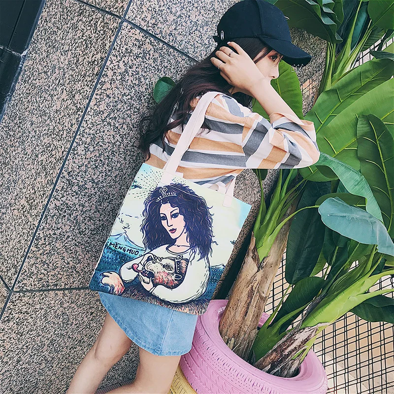 Menghuo Original Design New Tarot Canvas Handbags Printed Bags Beach Bags Large Capacity Tote Women Casual Shopping Bags Bolsa (33)