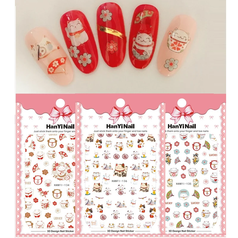

Nails Art Manicure DIY Stickers Decorations Back Glue Nail Design Luck Cat Japan Fortune Cat Series Nail Stickers Decals
