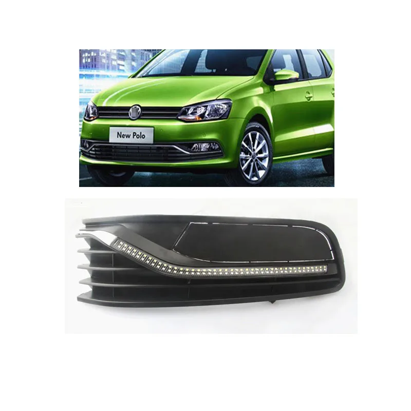 2pcs LED DRL Day Light For Volkswagen VW Polo 2014 2015  Daytime Running Light Daylight fog lamp Fog light With Turning Signal