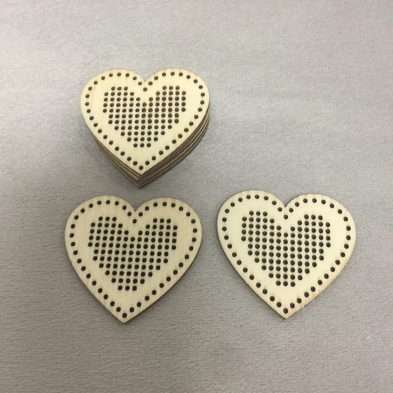 

50pcs wholesale heart shape wooden cross stitch for diy projects and crafts