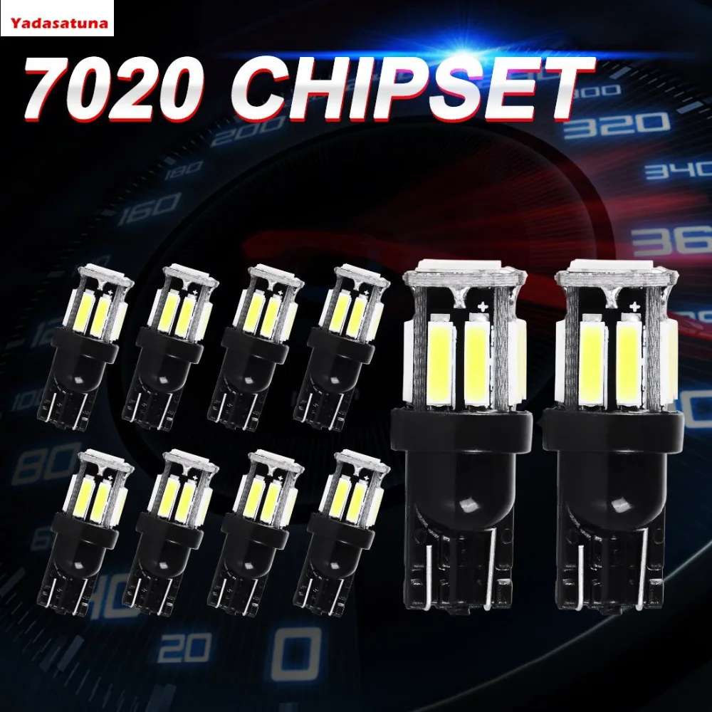 10Pieces Super Bright T10 194 LED Bulbs 10SMD 7020 Chipsets 168 175