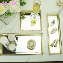 Bandeja de cristal de latón Vintage con espejo para Exhibidor de perfumes, caja de cosméticos para decoración de cupcakes