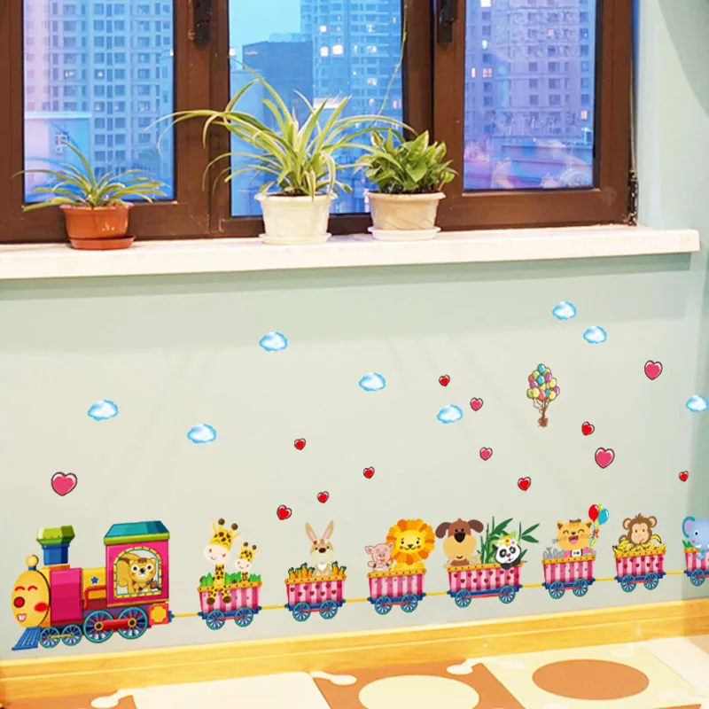 [ZOOYOO] Мультяшные Животные наклейки на стену поезд для детской комнаты Детская Спальня украшение дома художественные наклейки