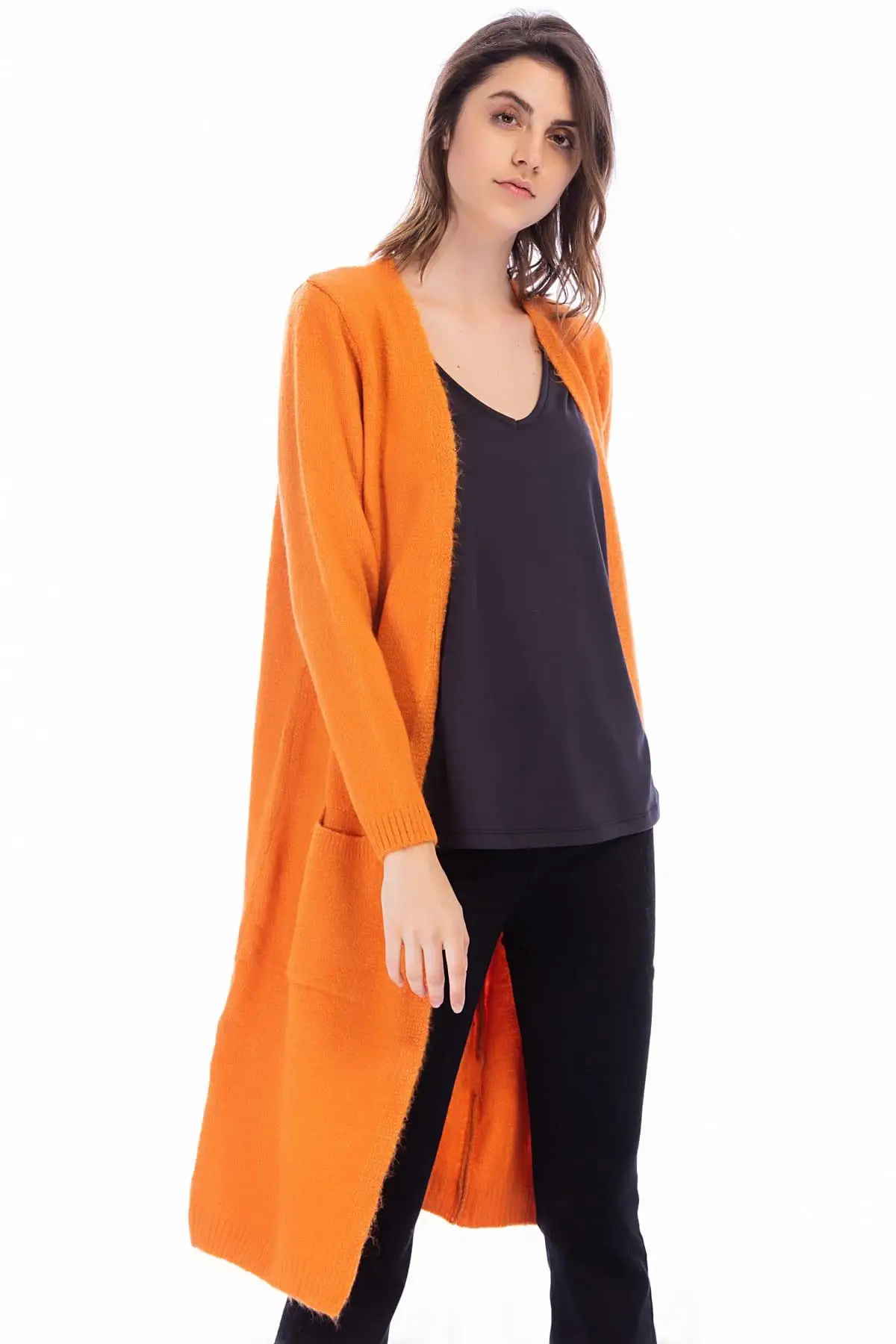 

Lafaba Women Orange Pocket Sweater Cardigan 18K101069