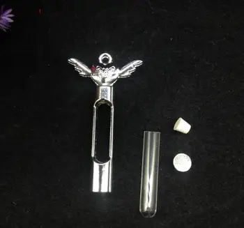 

50pcs empty Clear Glass pendant tube angel wing glass perfume Essential oil bottle vials pendant charm silver necklace jewelry