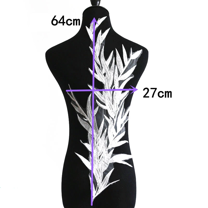 JX-LCLYL  New Large Leaf Embroidery Lace Applique Off White Back Bridal Tulle Motif Bamboo