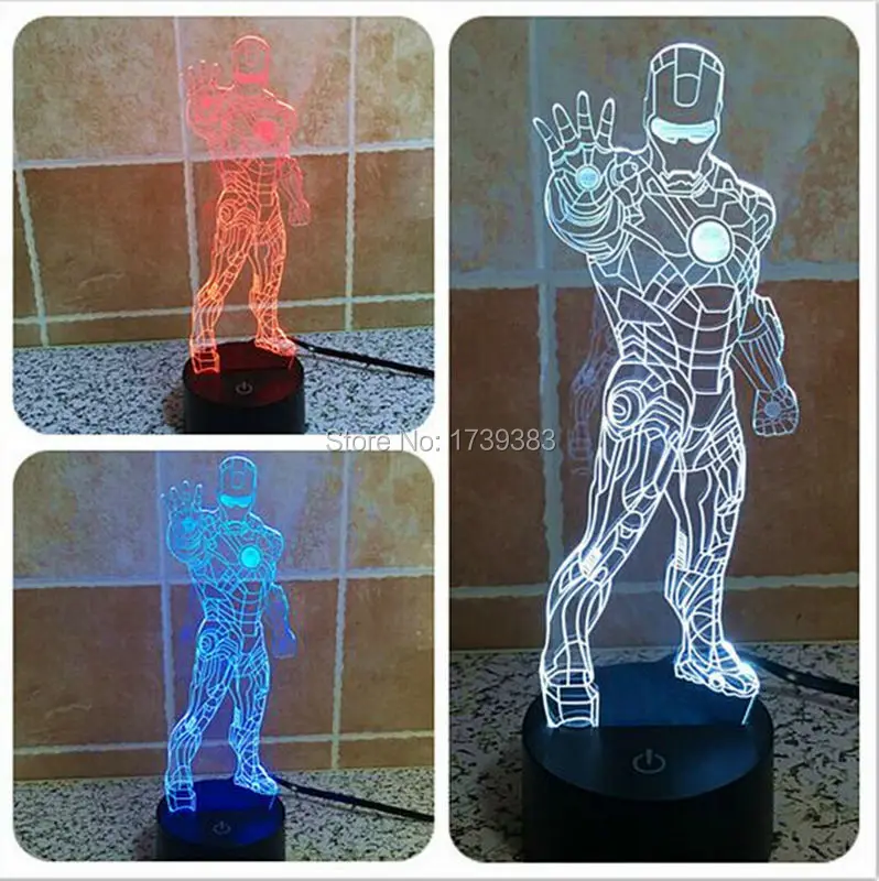 Free Shipping 1Piece 3D color changeable Avengers Iron Man Model font b LED b font font