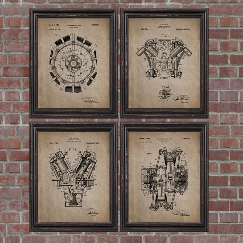 

Aircraft Parts Patent Vintage Posters and Prints Wall Pictures Aircraft Motor & Engine Canvas Painting Aviation Gift Wall Decor