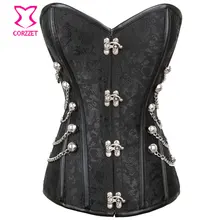 Corzzet Black Brocade Steel Boned Overbust Corsets And Bustiers Waist Slimming Shaper Body Plus Size Gothic Steampunk Corset