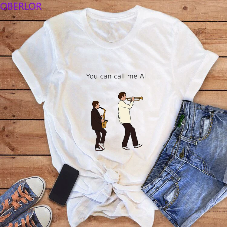 

You Can Call Me AL Tshirt Women MUSIC Fashion Saxophone Print Short Sleeve Tops Vogue O-Neck Shirt Femme Camiseta Mujer Tumblr