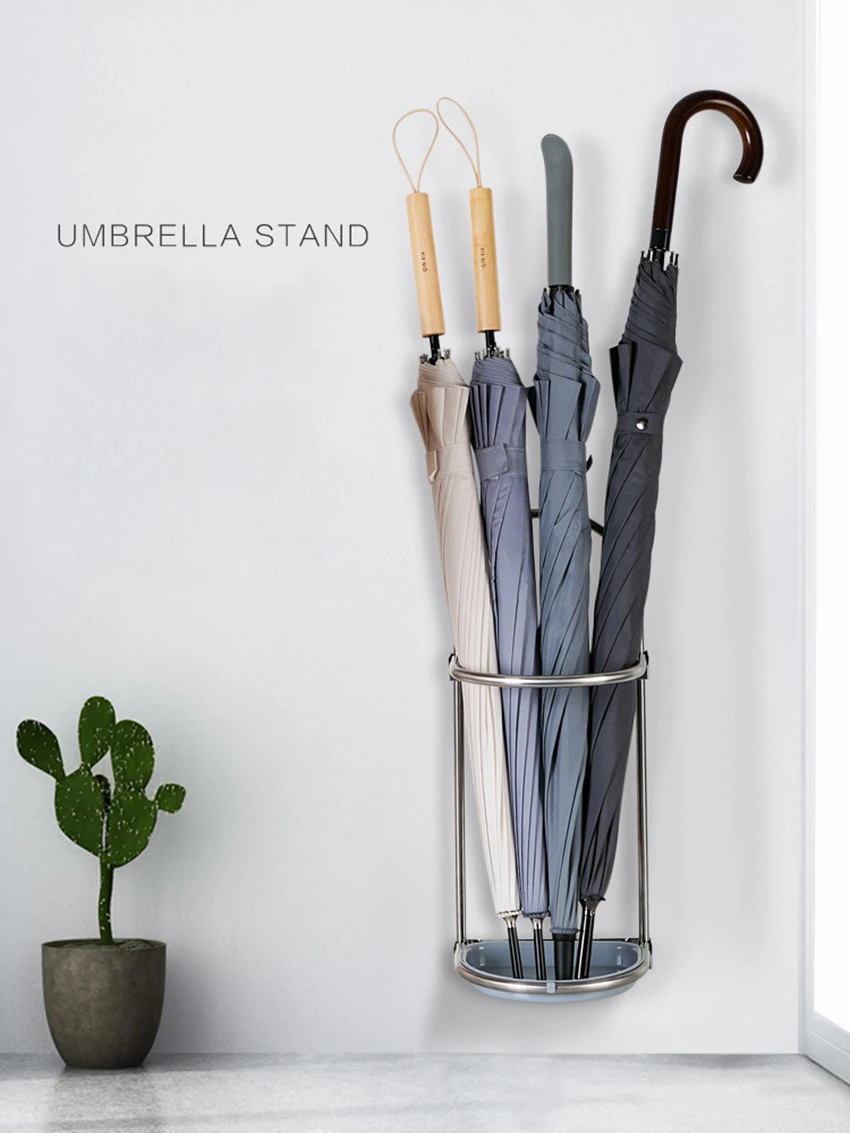 Kacniohen Umbrella Holder Umbrella Stand Rack Foldable Wall-Mounted Umbrella Storage Rack Stand With Drip Tray 