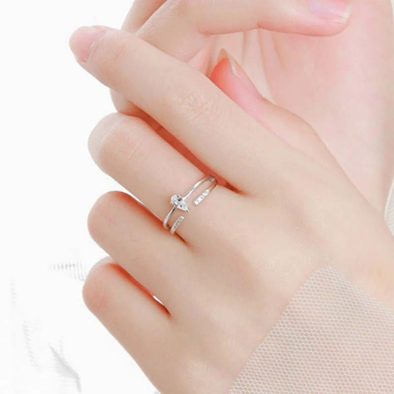 

Silver Water Drop Rings 925 Clearly Zircon Teardrop Unique Design Double Layer Finger Ring for Women Girl Fashion Jewelry