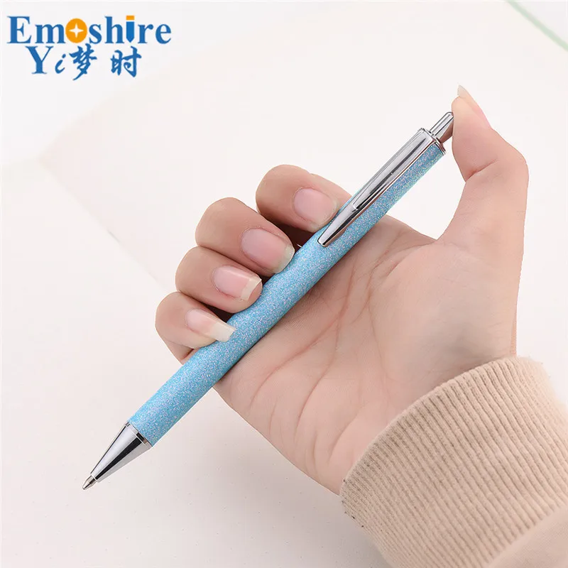 Emoshire Fashion Glitter Leather Press Ballpoint Pen Customized Company LOGO Business Office Foreskin Gift Pen Leather Pen (1)