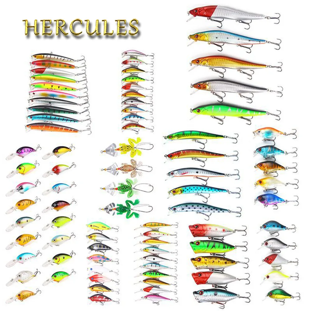 

Hercules Minnow86pcs/lot Fly Fishing Lure Set Hard/Soft Bait Frog Jig Lure Wobbler Carp isca artificial Pencil Fishing Tackle