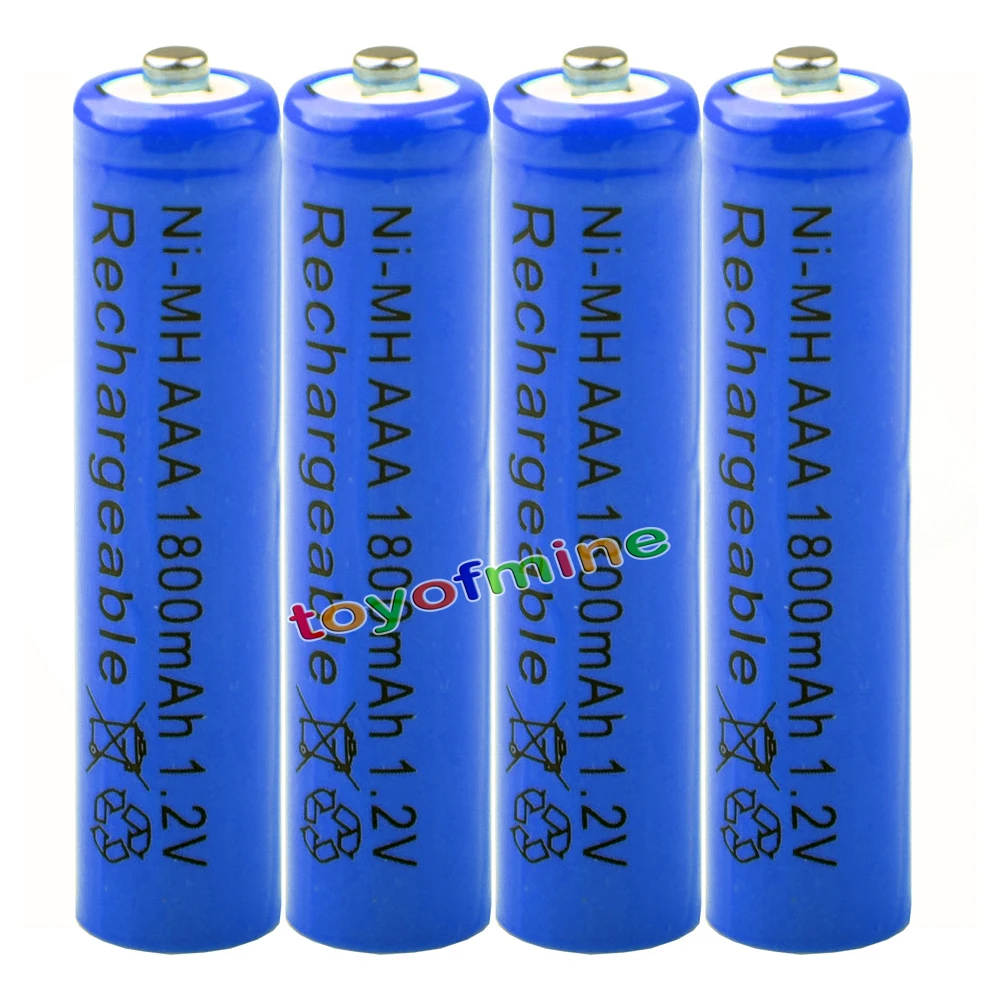 4x AAA 1800mAh 1.2V NI MH Rechargeable Battery 3A Blue Cell